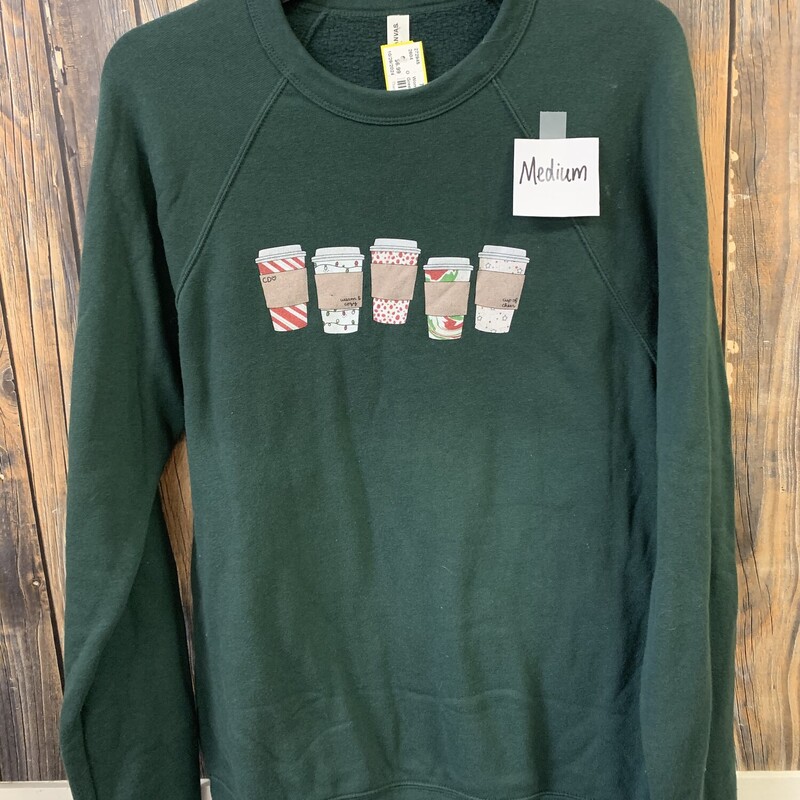 Green-Coffee Cups Sweat S, Green, Size: Medium