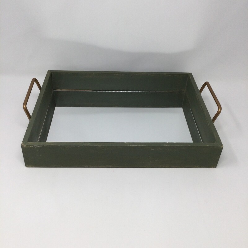 Mirrored Tray With Handle,
Green/Gold,
Size: 13 X 10 In