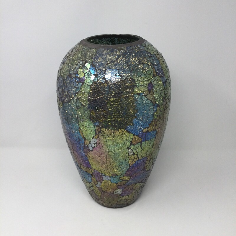 Crackled Glass Irridescent Vase,
Green/Purple,
Size: 13.5 X 8 I