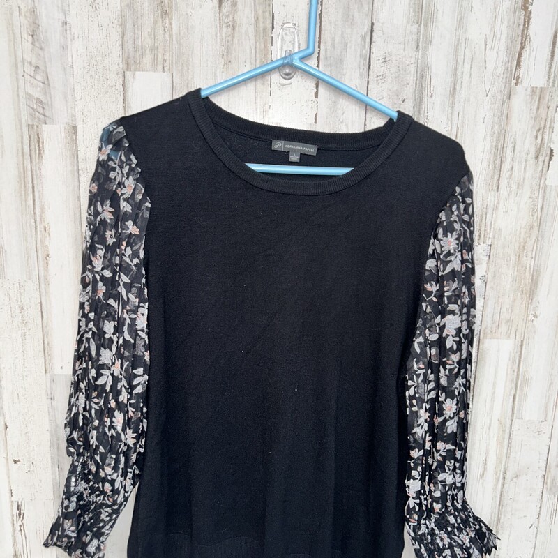 L Black Knit Sheer Sleeve