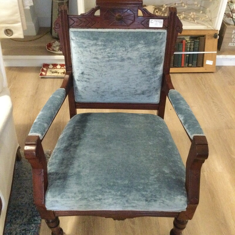 Vintage Dusty Blue Velvet,
Blue/Wood,
Size: 36.5 X 25.