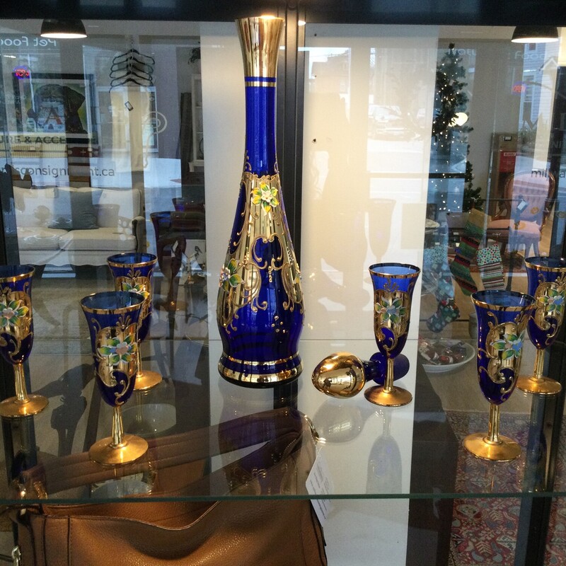 7 Piece Italian Decanter,
Blue/Gold