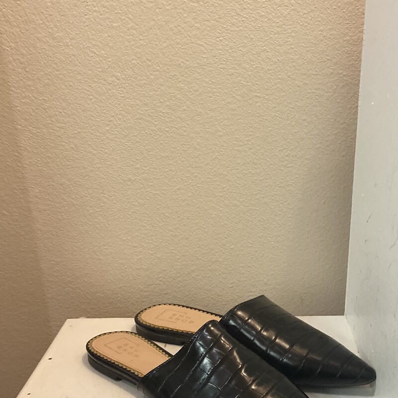 Blk Faux Lther Mule