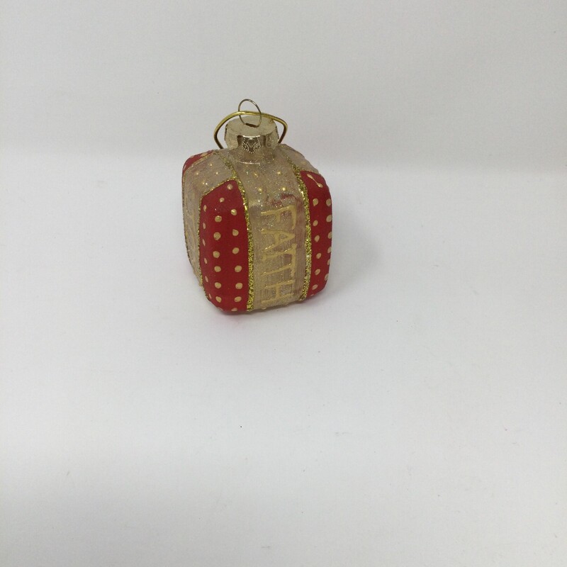 Glass Christmas Gift Ornament,
Red/Gold,
Size: 3 X 2 In