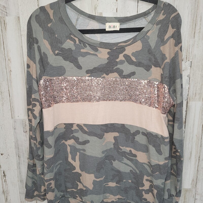 S Camo Sequin Stripe Top