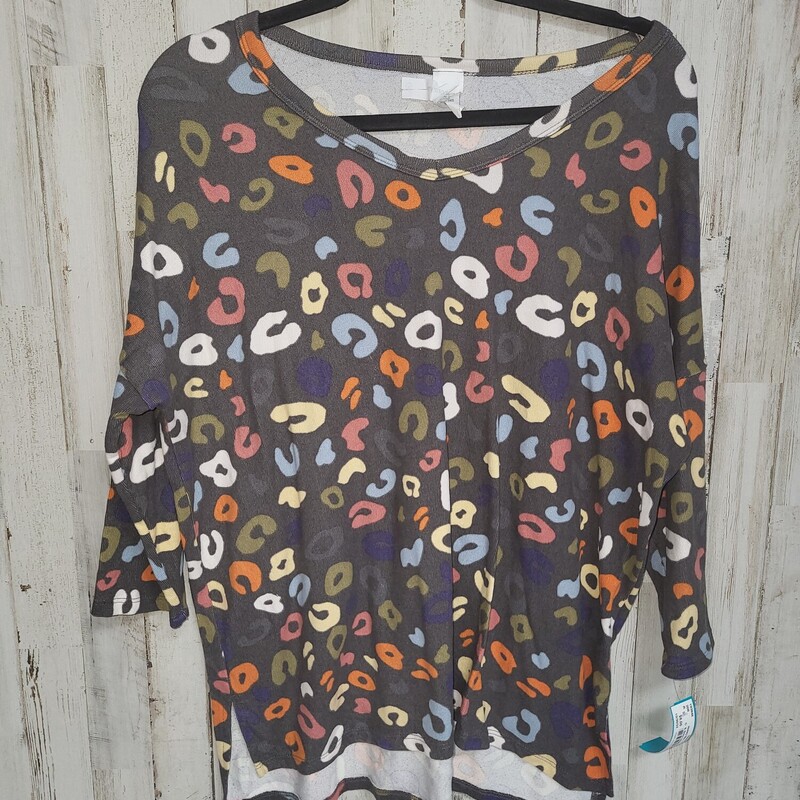 S Grey Leopard Print Top