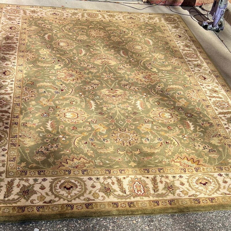 Wool Floral Rug Kashimar, Sage/Cream, 8ft x 11ft