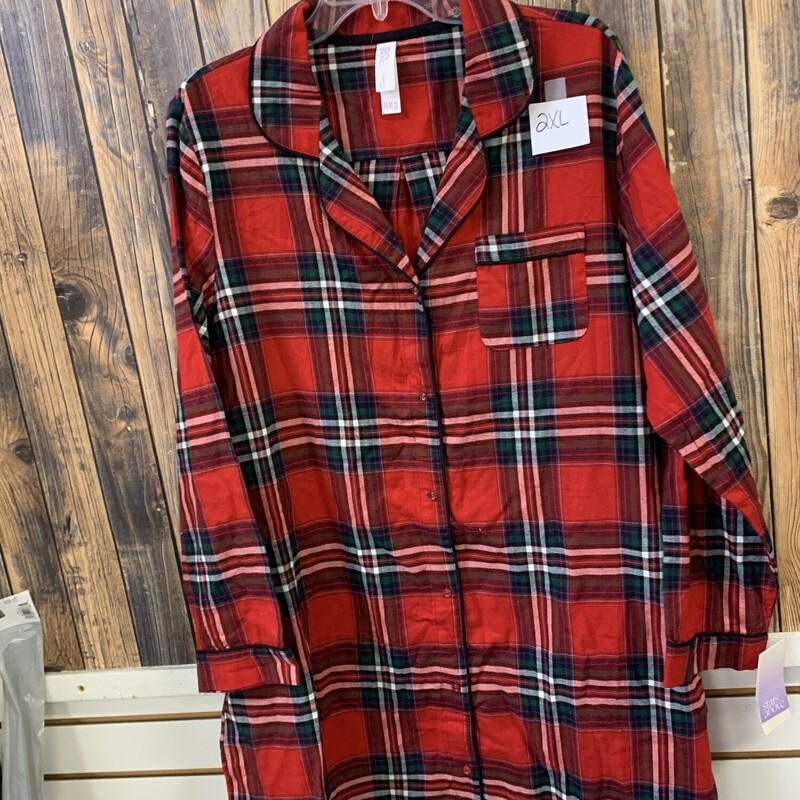 Red Plaid Nightgown, Size: 2XL