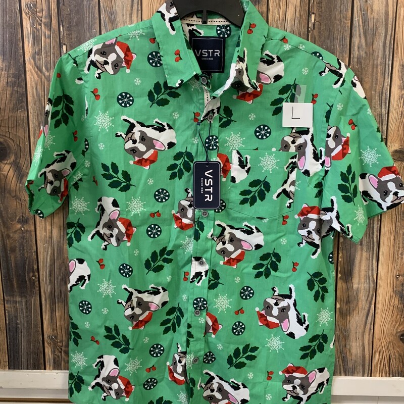 Christmas Dog Button Shirt, Size: L, NWT