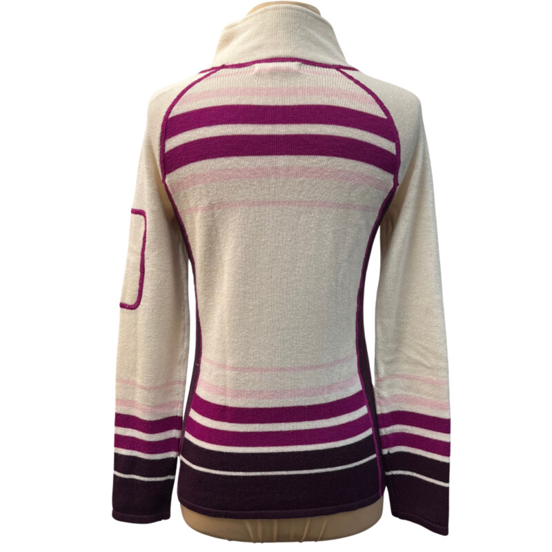 Akini Striped Sweater
60% Wool 40% Polyester
Color:  Cream and Plum
Size: XS