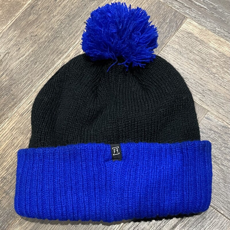 Knit Pom Pom Hat, Blue/blk, Size: 7-8Y