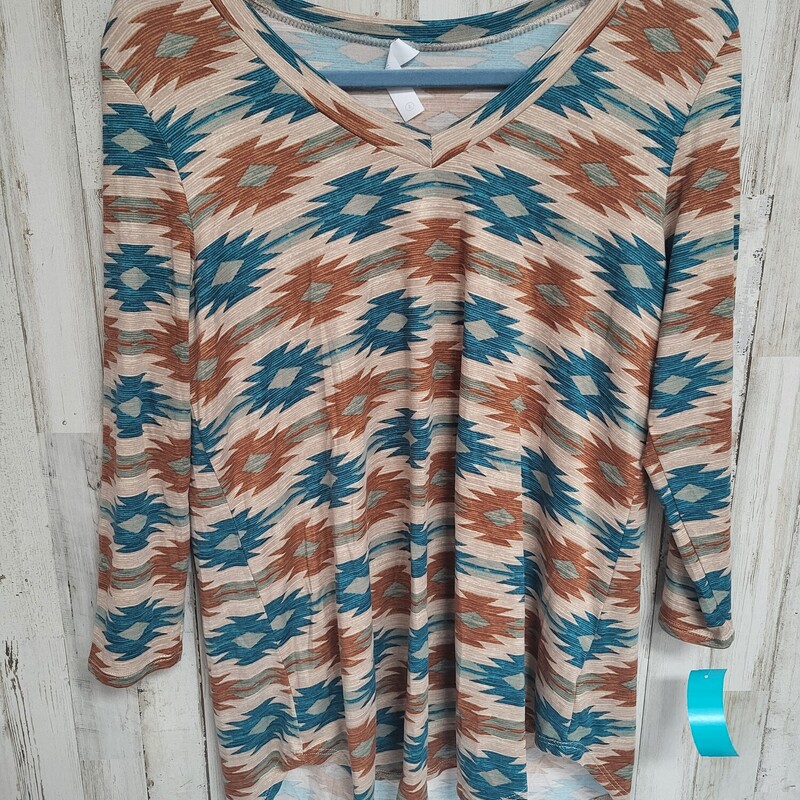 S Teal/Tan Aztec Top