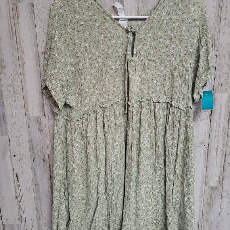 S Green Floral Print Dres