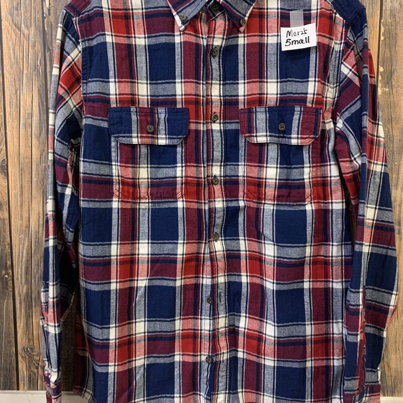 Blue/red Plaid Flannel, Size: S