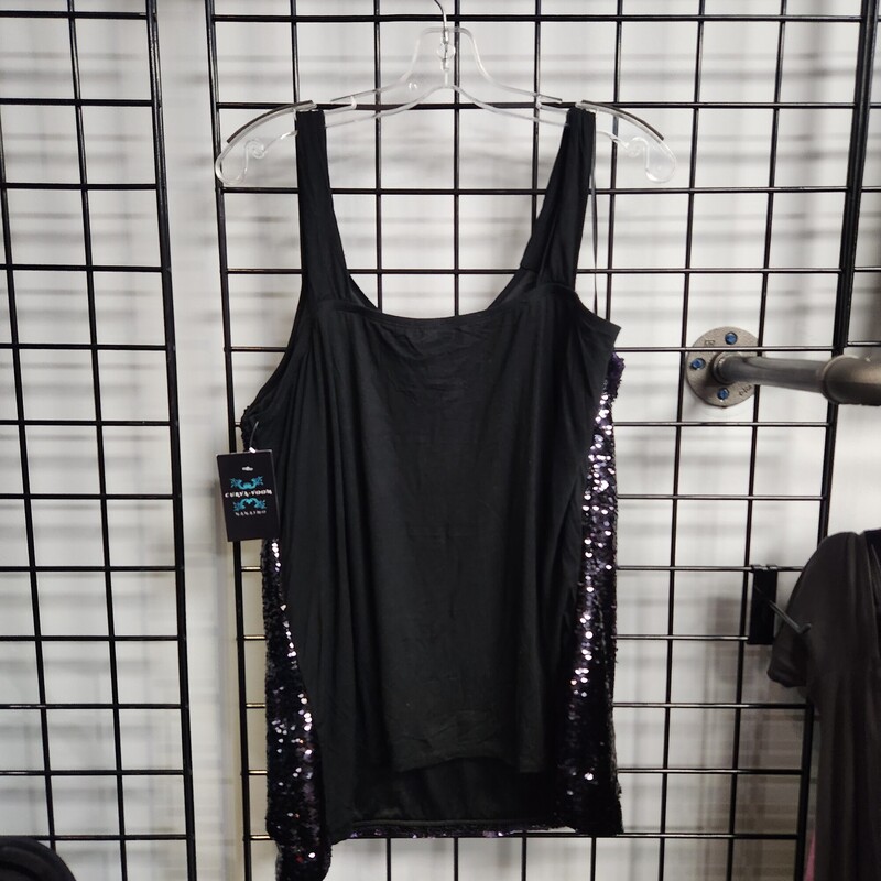 Penningtons Sequin Tank, Blk/pur, Size: 1X