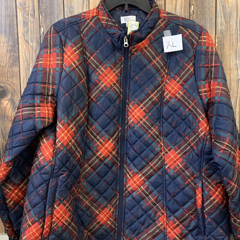 Red-Blue Check Coat, Size: XL