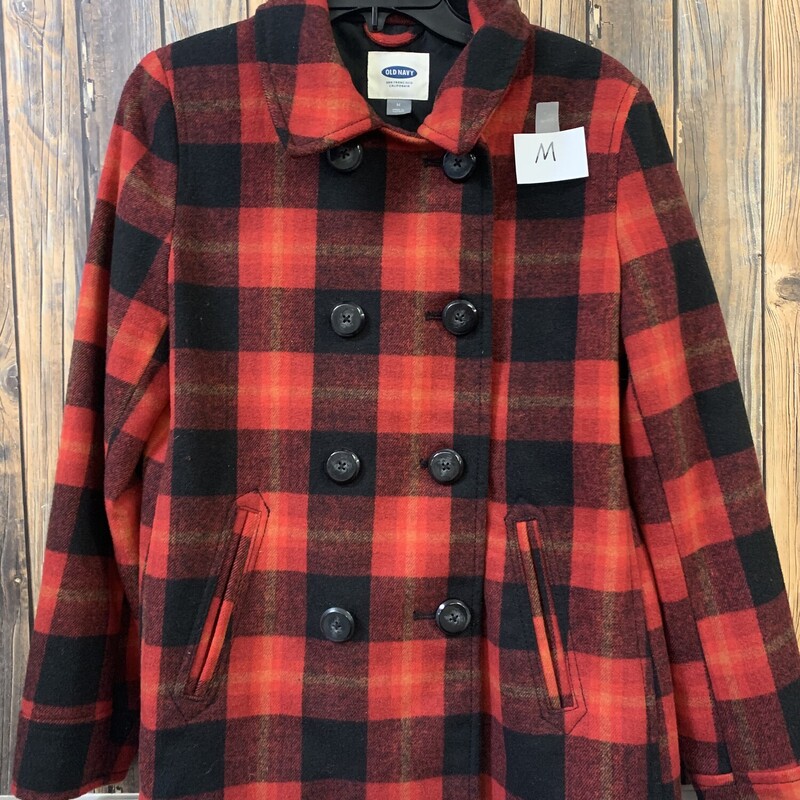 Black Red Check Coat, Size: M, Old Navy Brand