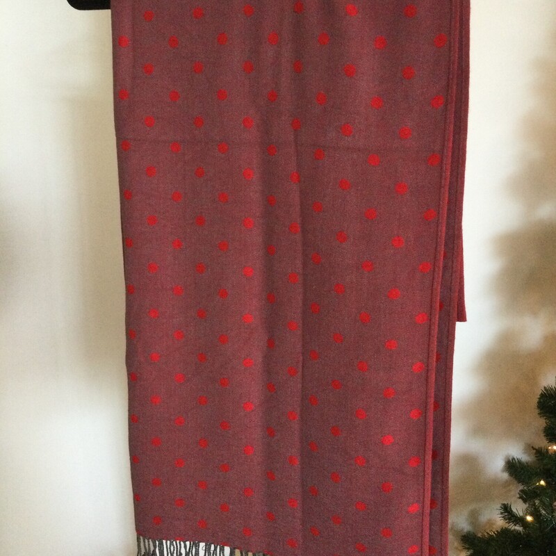 Double-sided Polka Dot Scarf w/fringe, Red/purple/grey