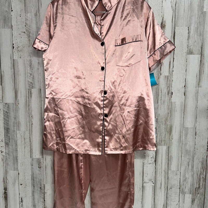 S 3pc Pink Satin Pj Set