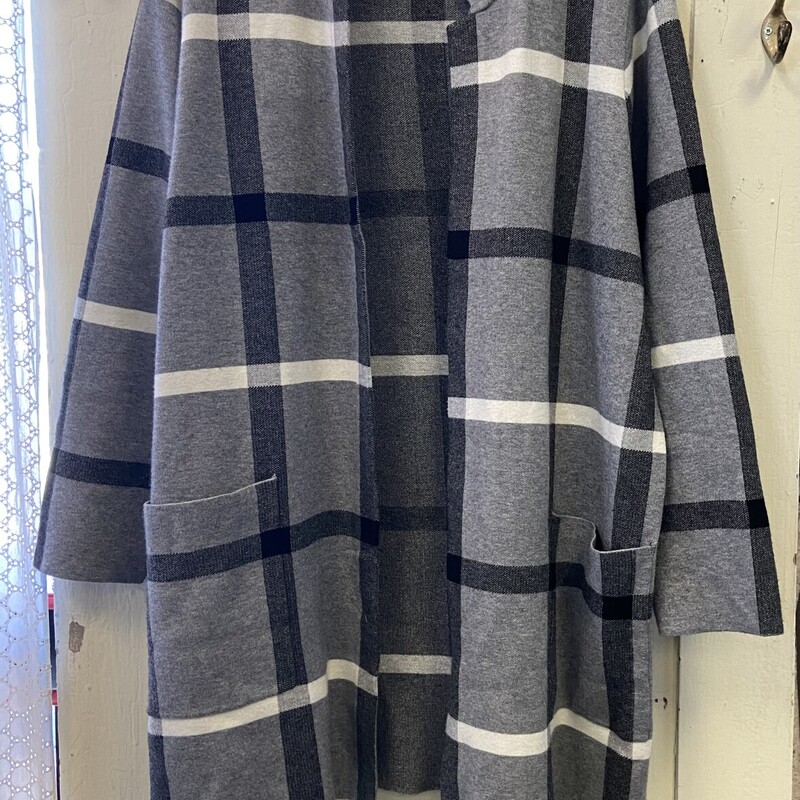 Gy/bk Plaid Open Cardigan