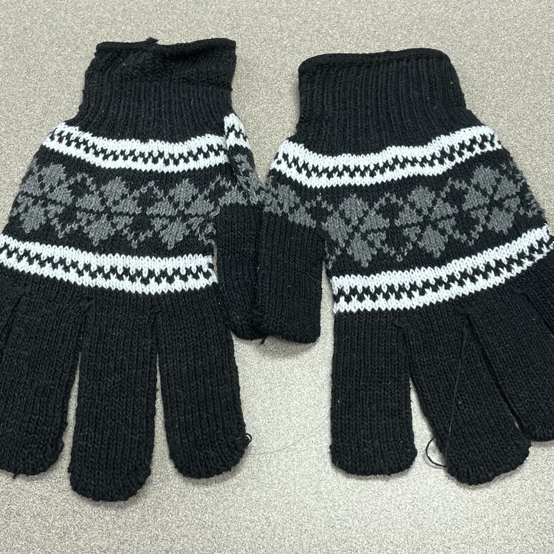 Knit Gloves, Black/wh, Size: 10-12Y