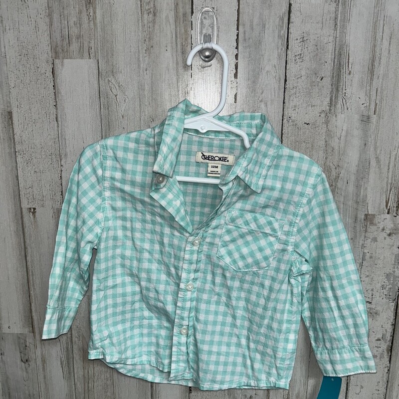 12M Mint Plaid Button Up