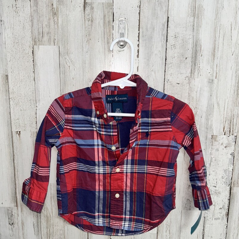 12M Red Plaid Button Up