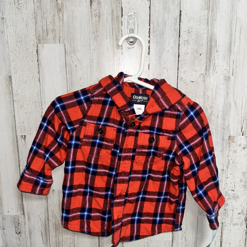 18M Red Hooded Flannel, Red, Size: Boy 12-24m