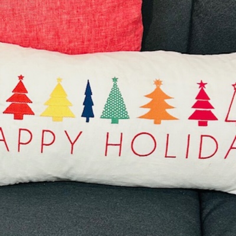 Pottery Barn Happy Holidays Pillow
Cream Multicolored Size: 24 x 12H