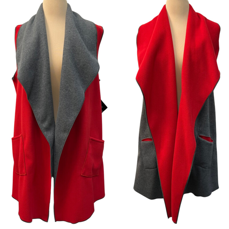 NWT Mia Reis Fleece Vest<br />
Reversible<br />
Colors: Red and Gray<br />
Size: Small<br />
Retails for $158.99