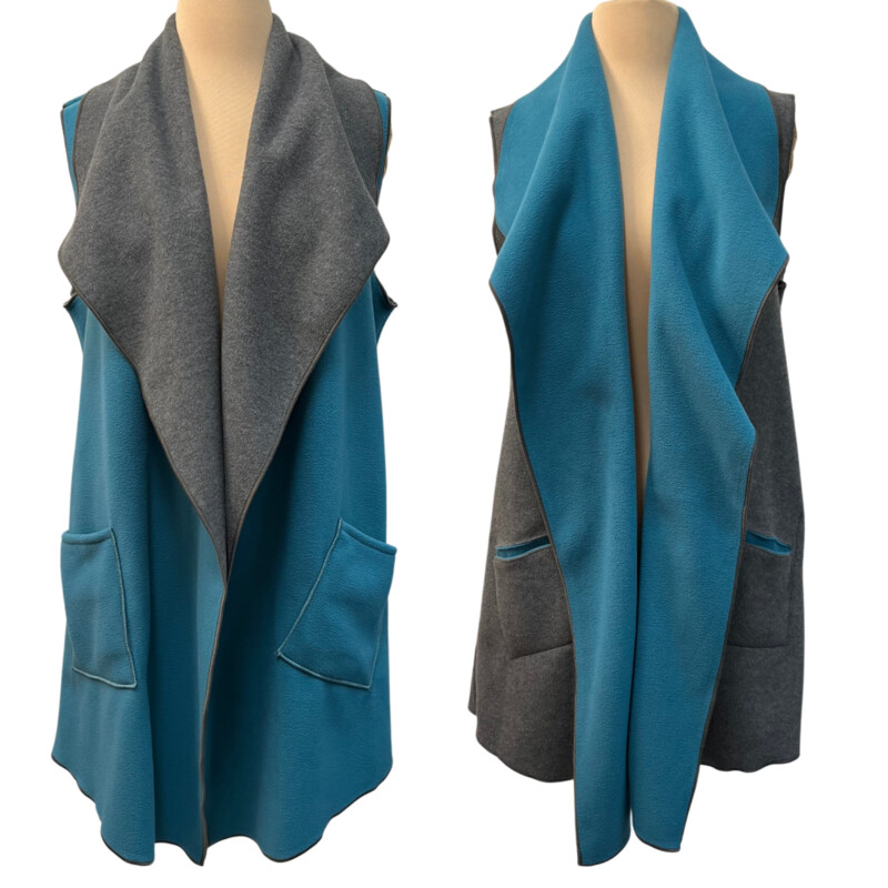 NWOT Mia Reis Fleece Vest<br />
Reversible<br />
Colors: Turquoise and Gray<br />
Size: Small<br />
Retails for $158.99