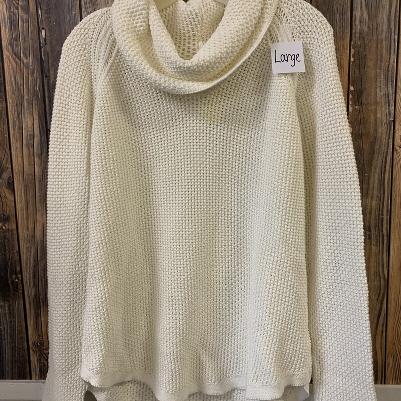 Cream Cowl Neck Sweater, Size: L