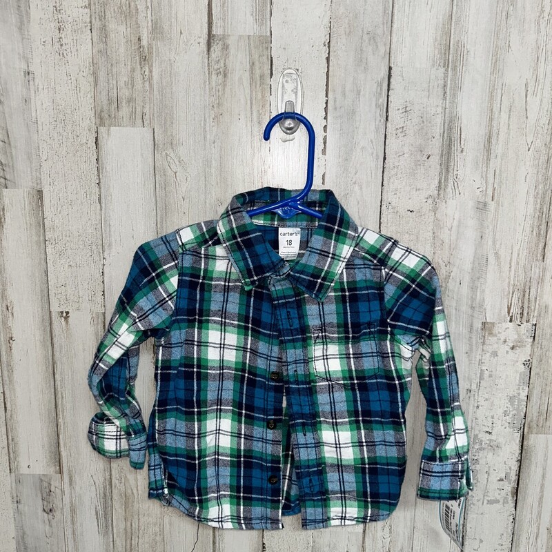 18M Green Plaid Flannel, Green, Size: Boy 12-24m