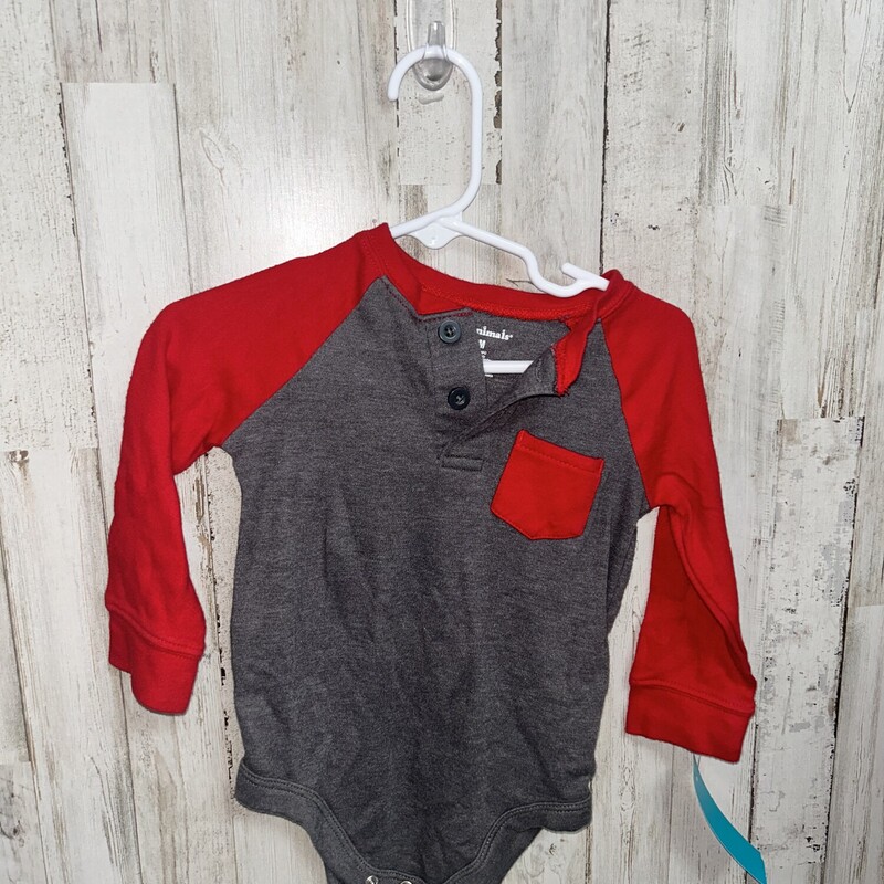 18M Grey/Red Raglan Onesi