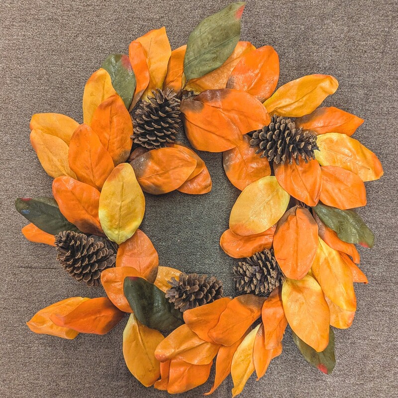 Fall Pinecone Leaf Wreath
Orange Brown Green Size: 20diameter