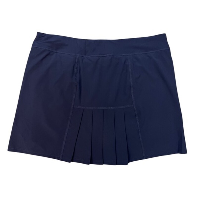 NEW Jofit Dash Skort<br />
Meet the Dash skort-a fun and flirty. The front and back pleats are a preppy twist. This style also boasts secure zipper front pockets and breathable undershorts.<br />
Pleat detail in front and back<br />
Secure front pockets with zippers<br />
Micromesh undershorts<br />
Pull on encased elastic waistband<br />
Color: Midnight Navy<br />
Size: XXL