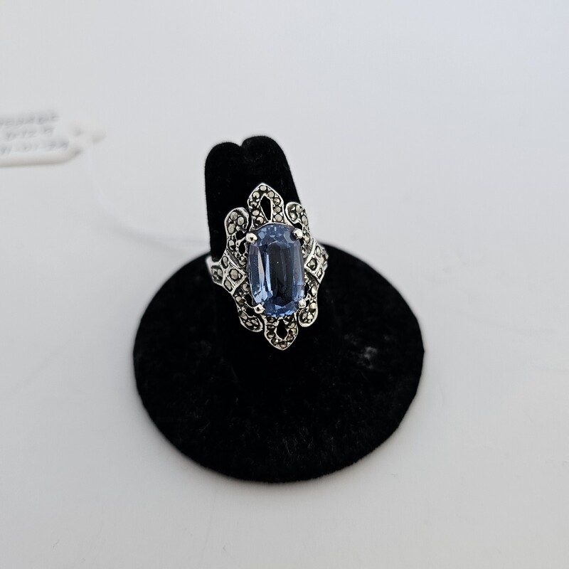 Blue Topaz Marcasite, Sterling, Size: 7