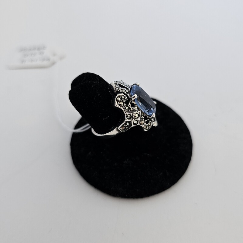 Blue Topaz Marcasite, Sterling, Size: 7