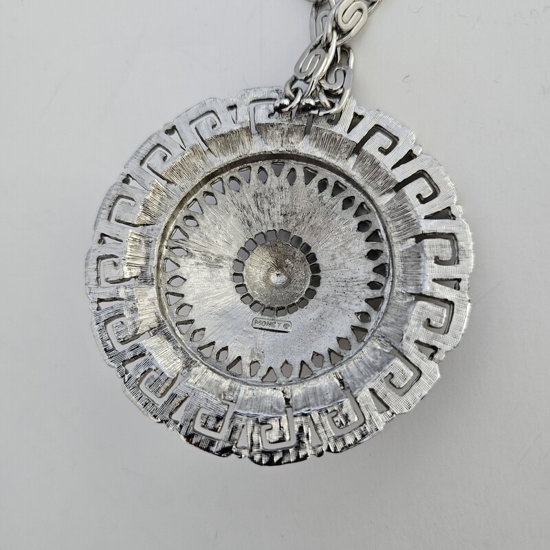 Greek Key Round Pendant, Silver, Size: Vintage