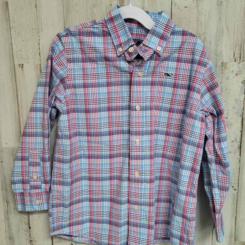 5T Pink Plaid Button Up