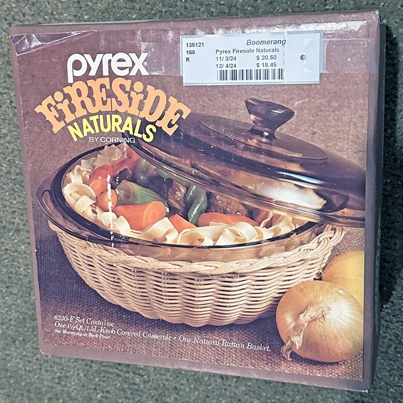 Pyrex Fireside Naturals
Casserole with Basket
Still in box - never opened!
1.5 Quart