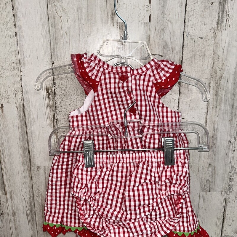 3/6M 2pc Strawberry Plaid, Red, Size: Girl NB-3m