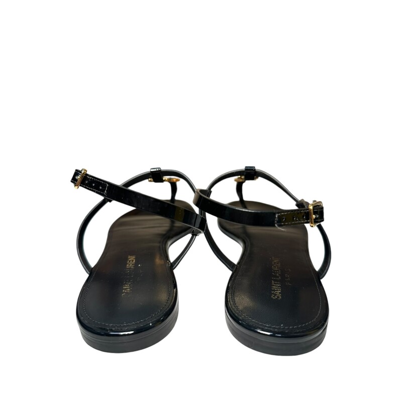 Saint Laurent Cassandre Logo Sandals<br />
Size 39<br />
Some minor wear on bottoms<br />
Comes with original box and dust bag .<br />
In great conditon.