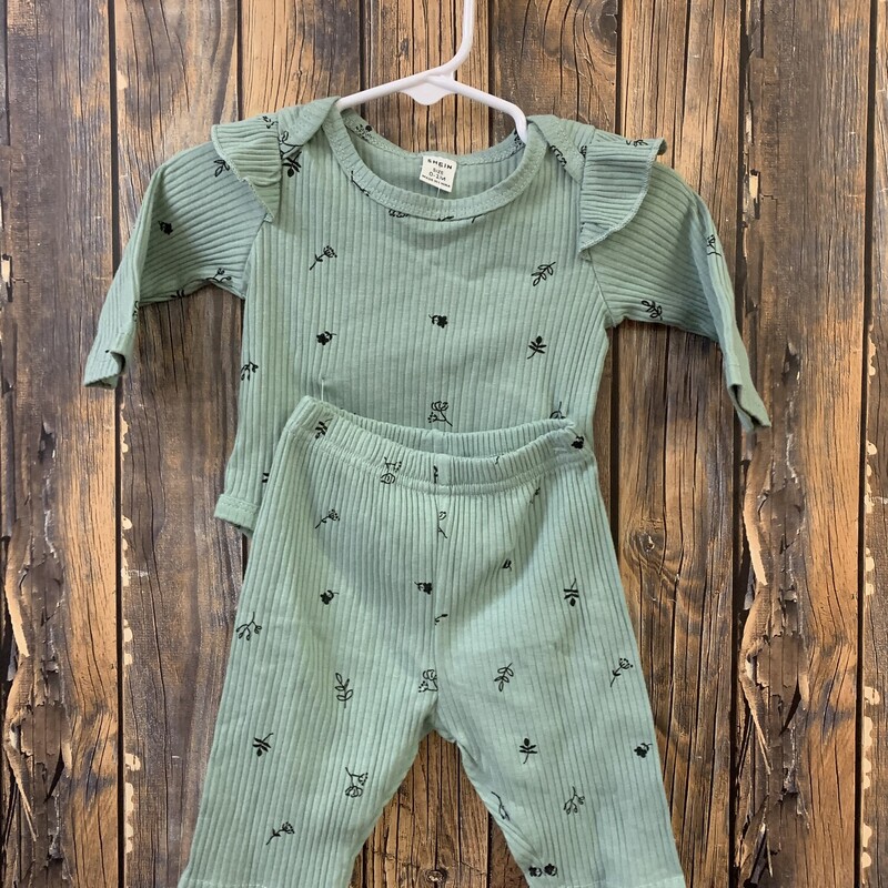 Green W Blk Flowers Outfit, Size: 0-1