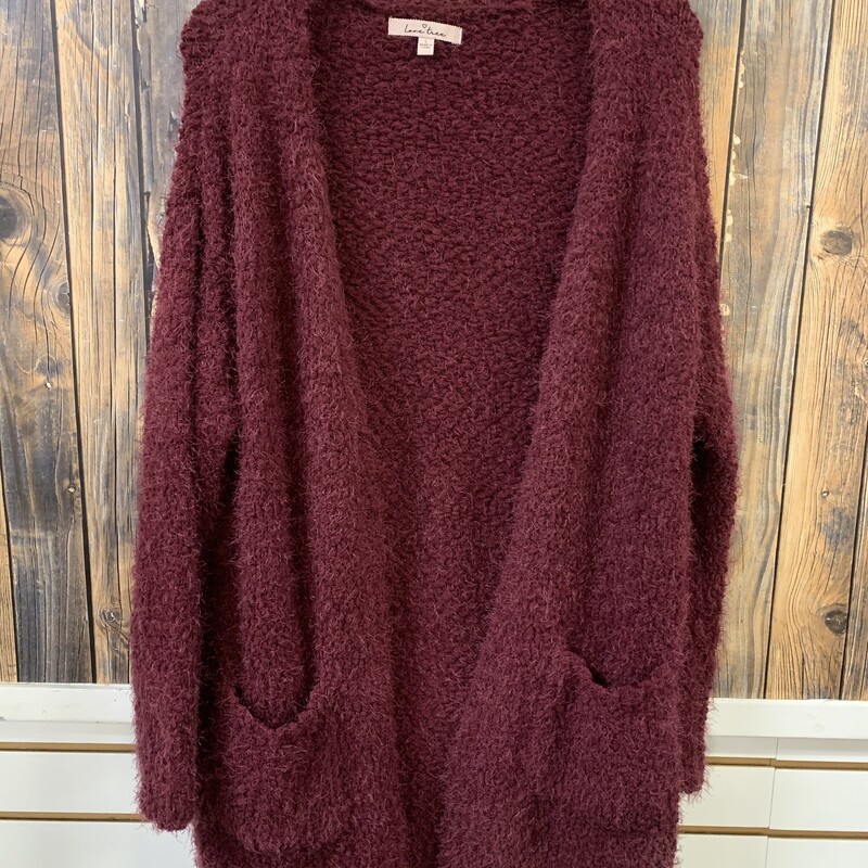 Maroon Fuzzy Cardigan, Size: L