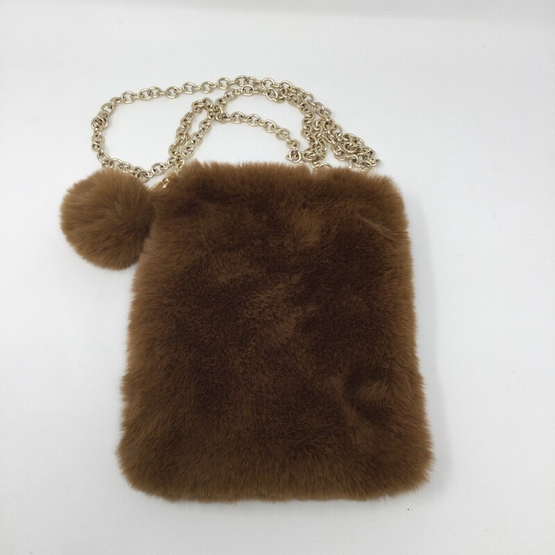 Fuax Fur Shoulder Bag With Pom Pom Accents,
Brown/Gold