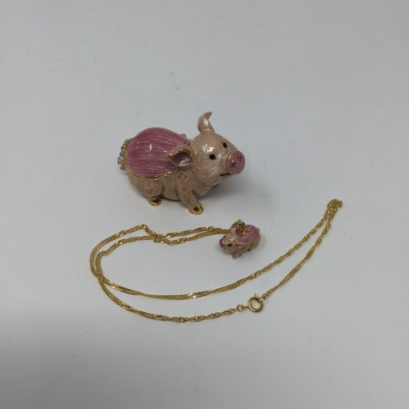 Aurora 2003 Pig Trinket Box & Necklace,
Pink/Gold