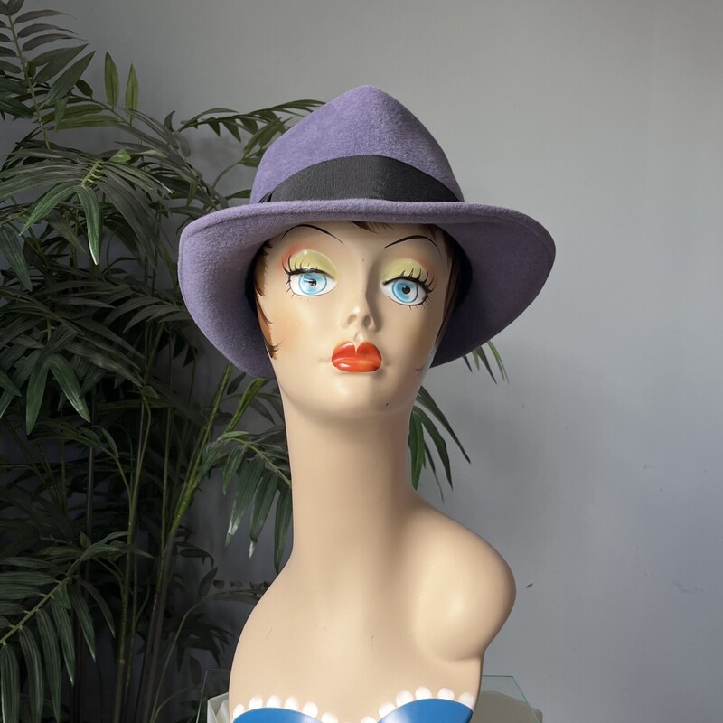 Vtg Eric Javits Fedora, Lilac, Size: Large<br />
Quality wool hat from Eric Javits in a heavenly shade of light purple.<br />
Structured fedora with a black gros grain ribbon hat band.<br />
Interior band measures 21 5/8 around.<br />
will fit medium to large size heads nicely.<br />
excellent condition.<br />
thanks for looking!<br />
#81755