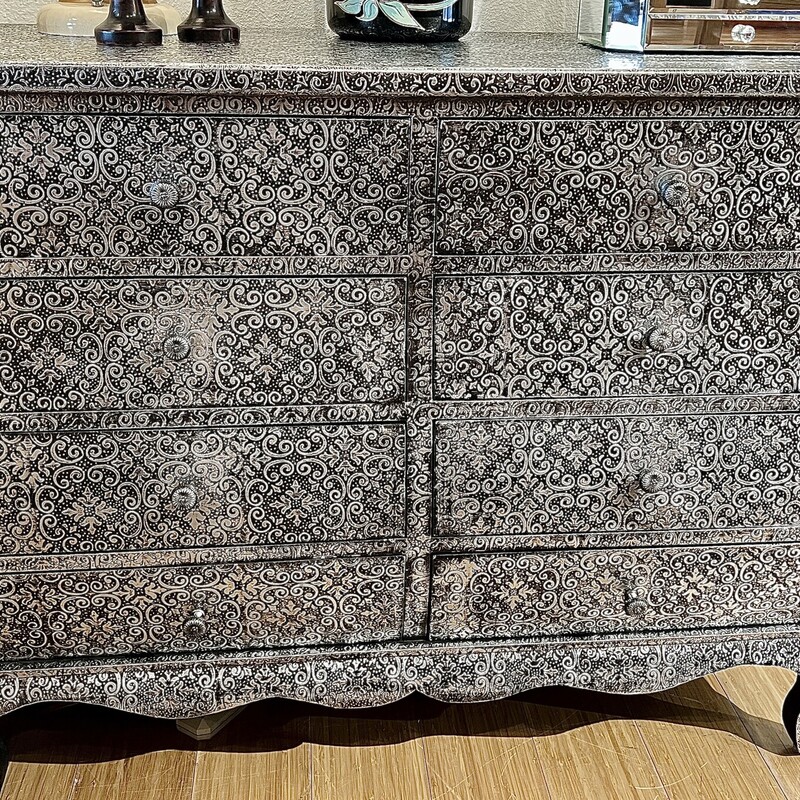 Dresser, Bombay Style, 8 Drawers, Black & Silver,
Size: 40x19x32