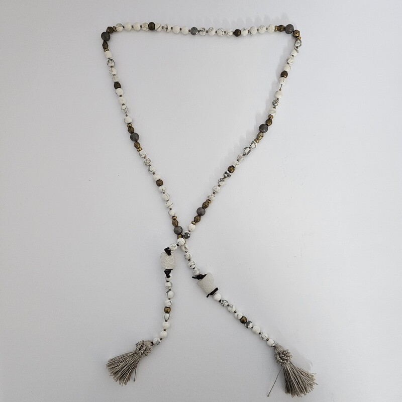 Beaded With Tassel, GryBlk, Size: Lariat